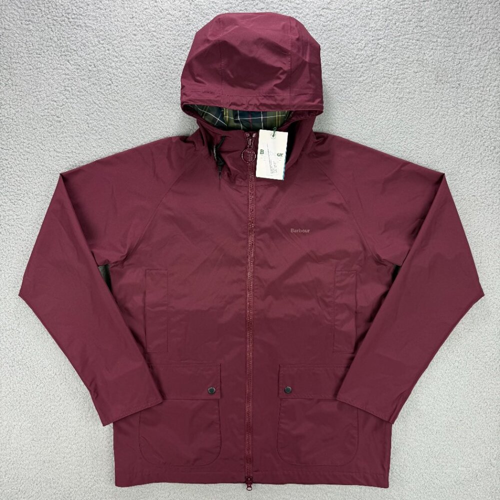 Barbour Jacket Mens Medium Burgundy Red Domus Hooded Waterproof Rain Windbreaker